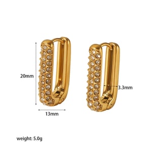 1 Pair Simple Classic Style U Shape Stainless Steel  Gold Color Inlay White Rhinestone Women's Hoop Earrings  h5 Picture3